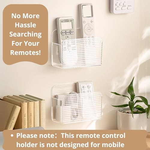 LINFIDITE 2 Pack Adhesive TV Remote Control Holder Wall Mount TV Remote Holder For Bedside Wall Remote Control Caddy Storage Organizer Stand Box （For 2 Or 4 Remote Controls – Transparent ） - color: Clear White, size: 2 Pcs Fxed Dividers