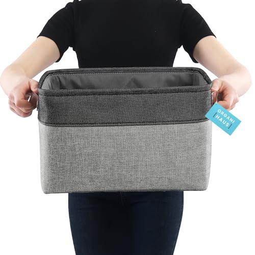 OrganiHaus Large Fabric Storage Baskets for Shelves 3 Pack, 15x11in Closet Storage Bins, Canvas Storage Bin for Organizing, Cloth Baskets, Linen Closet Organizers, Gray/Black - color: Gray / Black, size: Large - 3pc
