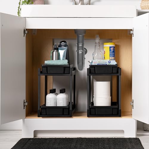 IRIS USA Under Sink Organizer, 4 Pack, Bathroom Organizers and Storage, Pull Out Under Cabinet Kitchen Shelf Pantry Under Counter, Cleaning Supplies, Vertical Spice Rack Slide Out Drawer, Easy Install - size: 4 Pack