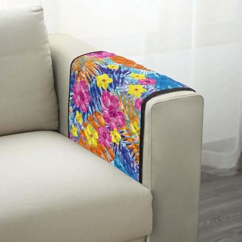 Colorful Tropical Hibiscus Print Sofa Armrest Cover Washable Armchair Slipcovers with Side Storage Pocket Couch Arm Protector Non-Slip Chair Arm Covers - color: Colorful Tropical Hibiscus