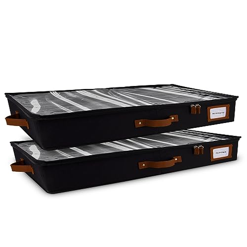 HOMELUX THEORY 2pc Low Profile Under Bed Storage Containers, Thin Under Couch Storage Organizer with Bins & Lids, Underbed Storage Box Ideal for Seasonal Clothes, Blankets, Fabric & Shoes (Black) - color: Black, size: Large Low Profile (2pc)