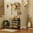HOOBRO Hall Tree with Bench, Entryway Coat Rack with Shoe Rack, Shoe and Coat Rack, 5 Tier Shoe Storage Organizer with Oxford Fabric Side Pockets, Adjustable Mesh Shelves, Rustic Brown BF75MT01