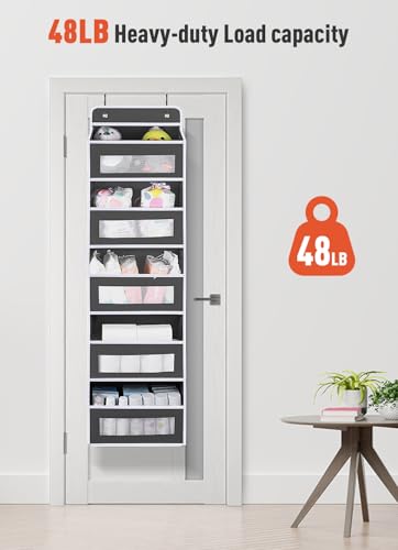 Upgrade Pocket 2 Pack Over The Door Organizer Storage, 5 Shelf Hanging Door Organizers with 10 Large Capacity Pockets, Anti Tilt 48 lb Load Behind Door Organizer for Bedroom, Bathroom, Pantry - color: Darkgrey, size: 2 Pack