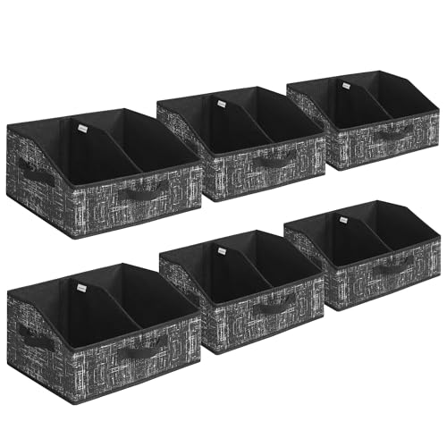 SONGMICS Set of 6 Storage Baskets, Foldable Storage Bins with Removable Dividers, Fabric Boxes, 15.7 x 11.8 x 7.9 Inches, Closet Organizers, 3 Handles, for Living Room, Ink Black URFB0140B01 - color: Ink Black
