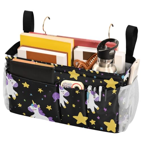 Bedside Caddy Hanging Bunk Bed Caddy Bed Organizer Hanging Pocket with 2 Hooks Bedside Storage Organizer Pocket Bag Holder Cute Unicorns Hearts Black - color: Cute Unicorns Hearts Black