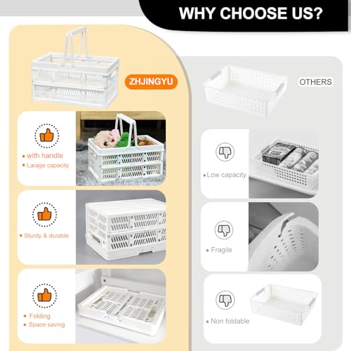 20 L Collapsible Shopping Basket, plastic basket, Basket with Handle, M (White) - color: White