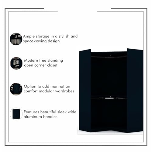Manhattan Comfort Mulberry Modern Free Standing Corner Wardrobe Closet with Rounded Hanging Rods, Open Shelving & Finished Back for Room Divider, Space-Saving Storage Solution, Tatiana Midnight Blue - color: Tatiana Midnight Blue