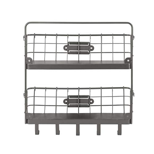 Spectrum Mail and Key Organizer for Wall, Vintage 2-Tier Mail Holder for Wall with 5 Key Hooks, Farmhouse Entryway Key and Mail Holder, Hanging Mail Organizer Rack for Letters Bills, Industrial Gray - color: Industrial Gray