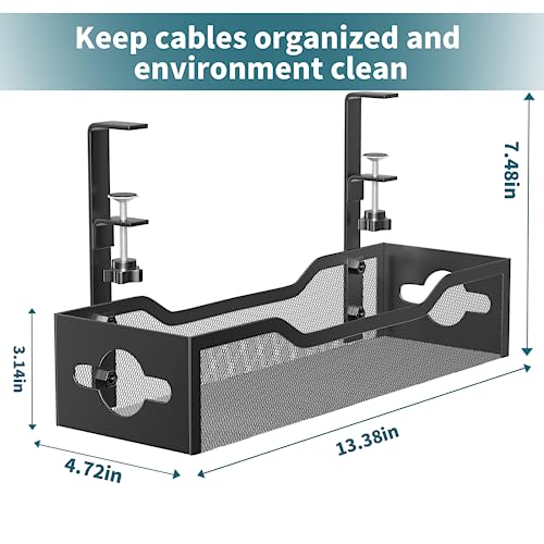 Litwaro Under Desk Cable Management Tray 2 Pack, No Drill, Organizer with Clamp Easy to Install for Standing Cord Organizer, Wire Damage Desk, Black, 13.38''-2 pack - color: Black, size: 13.38"-2 pack