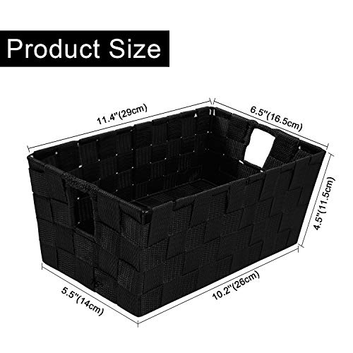 Woven Black Storage Baskets Shelf Tote Boxes Container, Durable Storage Organizer Bins with Built-in Handles for Bedroom, Office, Closet, Kids Room, Nursery, 3-Pack,11.4”x 6.5”x 4.5” - color: Woven Strap Black, size: 3 Pack