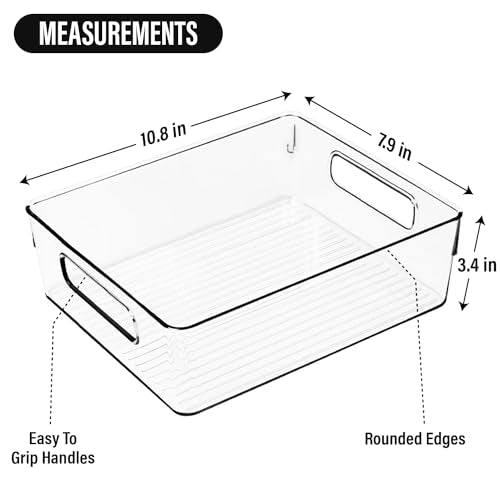 Clear Plastic Storage Bins, Pantry Organizers and Storage, Kitchen Organization and Storage Containers Bins for Organizing, Fridge, Freezer, Bathroom, Pantries, Medicine Cabinet Organizer Bin - size: 10.8 x 7.9 x 3.4