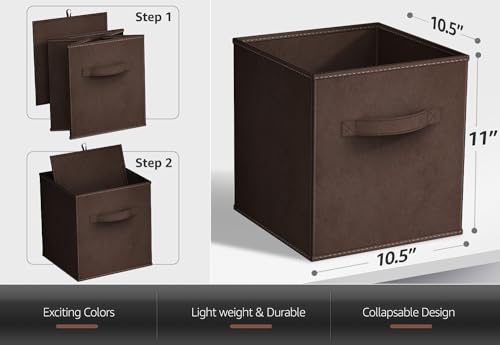 Sorbus Foldable Storage Cubes - 6 Fabric Baskets for Organizing Pantry, Closet, Shelf, Nursery, Playroom, Toy Box, Cubby -11 Inch Dual Handle Collapsible Closet Organizers and Storage Bins (Chocolate) - color: Chocolate, size: 11 Inch