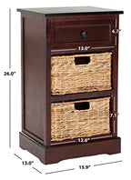 SAFAVIEH Home Collection Carrie Dark Cherry / Natural Wicker 3-Drawer Storage Nightstand Side Table (Fully Assembled) - color: Dark Cherry