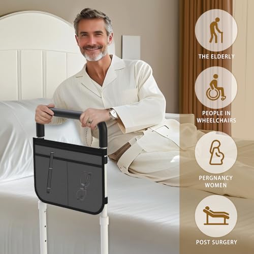 Bed Rails for Elderly Adults Safety, Bed Handle Bedside Assist, Adult Bed Rails for Seniors, Adjustable Bed Bar with Storage Pocket & Fixing Strap, Bed Cane Fits Twin, Queen, Full, King Bed - size: 1 Pack