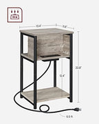 VASAGLE Side Table with Charging Station, 3-Tier End Table with USB Ports and Outlets, Nightstand for Living Room, Bedroom, 11.8 x 13.4 x 22.8 Inches, Plug-in Series, Greige and Black - color: Greige + Black
