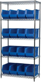 Akro-Mils 30265 AkroBins Plastic Storage Bins, Space-Saving Stackable Bins for Garage, Pantry, Craft Organization, 18-" x 8.25-" x 9-", Blue, 6-Pack - color: Blue