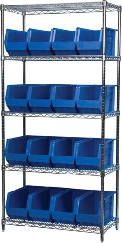 Akro-Mils 30265 AkroBins Plastic Storage Bins, Space-Saving Stackable Bins for Garage, Pantry, Craft Organization, 18-" x 8.25-" x 9-", Blue, 6-Pack - color: Blue