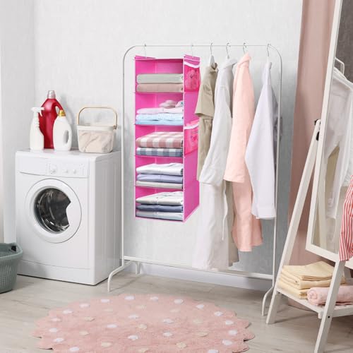 MAX Houser 5-Shelf Hanging Closet Organizer, Hanging Storage Shelves with 4 Side Pockets Space-Saving for Bedroom, Foldable (Pink) - color: Pink