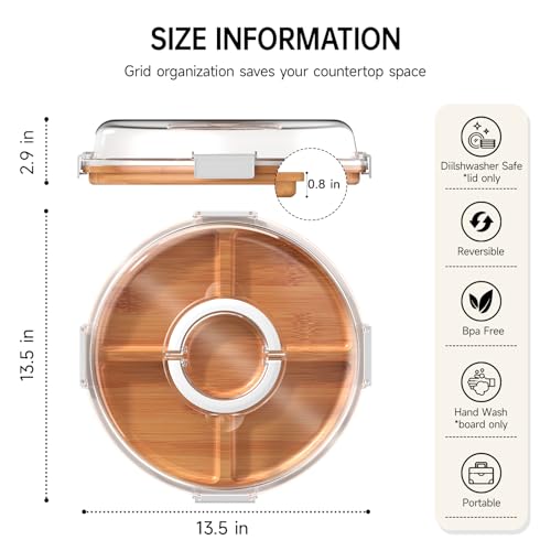 Round Charcuterie Board with Clear Lid, Travel Picnic Portable Cheese Board Charcuterie Boxes, Meat Fruit Serving Tray Platter, House Warming Gifts New Home, Gifts for Women, White,5 Compartments - color: White, size: 5 Compartments
