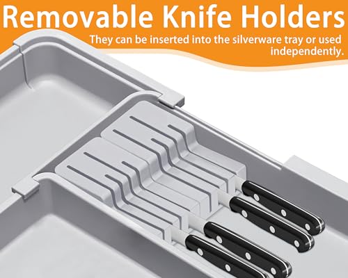 Homecor Large Utensil Organizer for Kitchen Drawer, Expandable Silverware Drawer Organizer Cooking Tray, Cutlery and Flatware Utensil Holder Kitchen Spatula Tools Storage with 3 Dividers, Grey - color: Grey