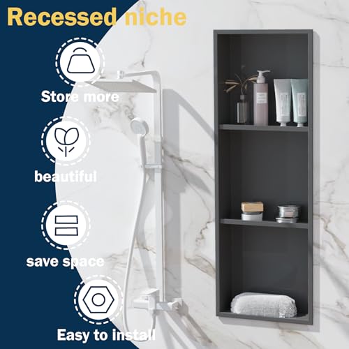 Black Stainless Steel Shower Niche 36" X 12" ，Recessed Shower Shelf for Bathroom Storage，Three-Tier Shelves， Matte Black (Black, 36 * 12 in) - color: Black, size: 36 * 12 in