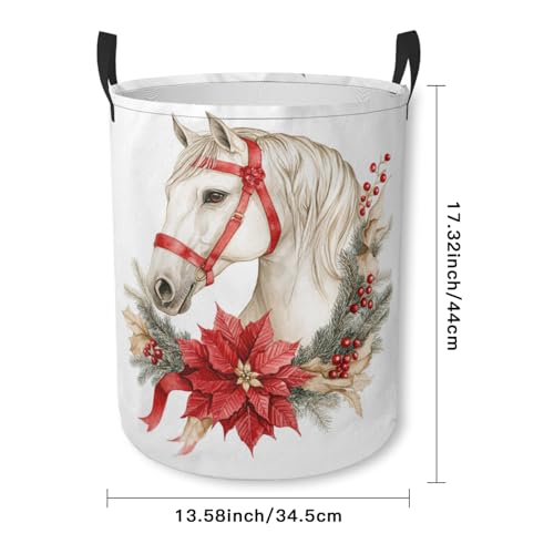 Christmas Horse Laundry Basket Cute Animal Foldable Laundry Hamper with Handles Clothes Storage Bin for Household Bedroom Bathroom Dorms 17.3"x13.6" - color: Christmas Horse