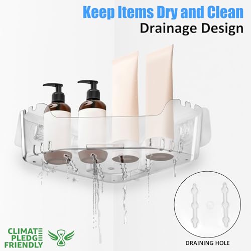 Acrylic Corner Shower Caddy, Strong Adhesive Shower Organizer Clear Wall Mounted Bathroom Shelf No Drilling Basket Rack for Bathroom Kitchen Dorm Toilet