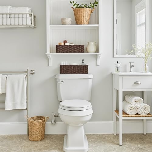 GRANNY SAYS Bathroom Baskets for Organizing, Wicker Baskets for Shelves, Toilet Storage Basket with Dividers, Small Basket for Organizing, Brown, 2-Pack - color: Brown
