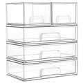 Vtopmart Clear Stackable Storage Drawers Set of 5, Plastic Organizer Bins for Makeup, Cosmetics, Beauty Supplies,Ideal for Vanity, Bathroom,Cabinet,Pantry Organization - style: 2 Small+3 Wide