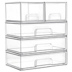 Vtopmart Clear Stackable Storage Drawers Set of 5, Plastic Organizer Bins for Makeup, Cosmetics, Beauty Supplies,Ideal for Vanity, Bathroom,Cabinet,Pantry Organization - style: 2 Small+3 Wide