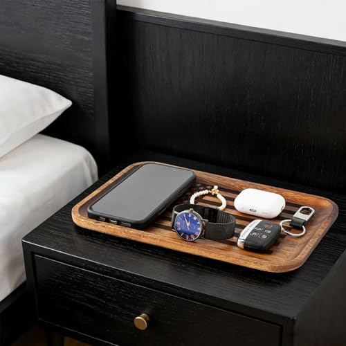 American Flag Serving Acacia Wood Valet Tray for Men Women Catch All Acacia Wooden Tray, Mens Key Tray, 4th of July Decorative Tray, Nightstand Tray Dump Tray EDC Tray for Phone Watch Wallet Jewelry - color: 1 Pcs