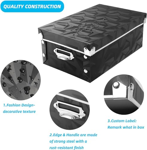 XUCHUN Storage Box with Lid 3 Pack, Collapsible Plastic Storage Bins with Lids, Stackable Foldable Keepsake Box for Photos Office Bedroom, 3 Sizes - Black - color: Black 3 pcs