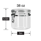 Oggi Clear Canister with Clamp Lid, 38 oz - Large Airtight Food Storage Container, for Kitchen & Pantry Storage of Bulk, Dry Foods Including Pasta, Flour, Sugar, Coffee, Rice, Tea, Spices & Herbs