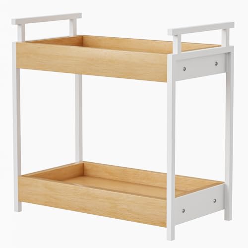 KLM Countertop Coffee Station Organizer, 2 Tier Wooden Shelf for Coffee Bar Accessories, Condiment Storage Caddy for Kitchen, Bathroom Counter Organizer, Home, Office - Natural - color: Natural