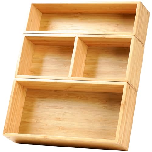 Umilife Drawer Organizer Storage Boxes, 2.5" High Bamboo Drawer Dividers, 3 Rearrangeable Bins for Kitchen, Office Desktop, Clothing, Makeup, vanity, Jewelry - size: 12 x 10 x 2.5" (3 Boxes)