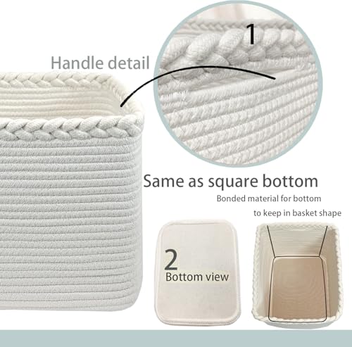 COMFY-HOMI Square Woven Cotton Rope Basket for Organizing, Gift Baskets for Handles, Empty Gift Baskets, Toy Basket for bins|13.5" x 11" x 9.5" home decor for Living Room, Bathroom - color: White, size: 13.5"X11"X9.5"