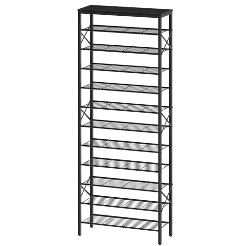 YATINEY 12 Tier Shoe Rack, Large Capacity Shoe Storage Organizer Holds 48 Pairs, Sturdy and Stable, for Entryway, Hallway, Closet, Dorm Room, Black SS12BB - color: Black, size: 27.8" x 10.8" x 79.3"