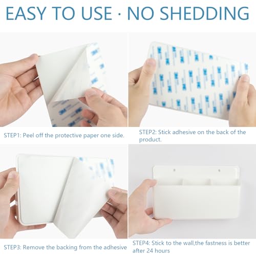 3 Slot Adjustable Remote Control Holder Wall Mount, TV Remote Box Hollow Bottom Slot Easy Phone Charging, Self Adhesive Remote Holder,Wall Pen Holder Storage Accessories for Home Office School (White) - color: White