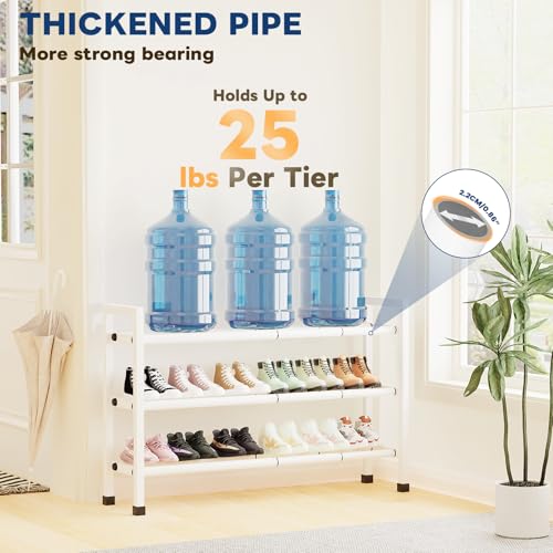 Mavivegue 3-Tier 19"-43.3" Adjustable Shoe Rack for Closet,Expandable Shoe Rack, Hall Entryway,Front Door,Garage, Sturdy Steel Space-Saving Rack, White - color: White, size: 3 Tier