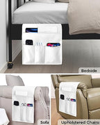 Sofa Armrest Organizer Bedside Caddy, White Non Slip Couch Remote Control Holder for Recliner, Pure White Arm Chair Caddy with Pocket for Magazine, Phone, 13''x35'' - size: 13x35 in
