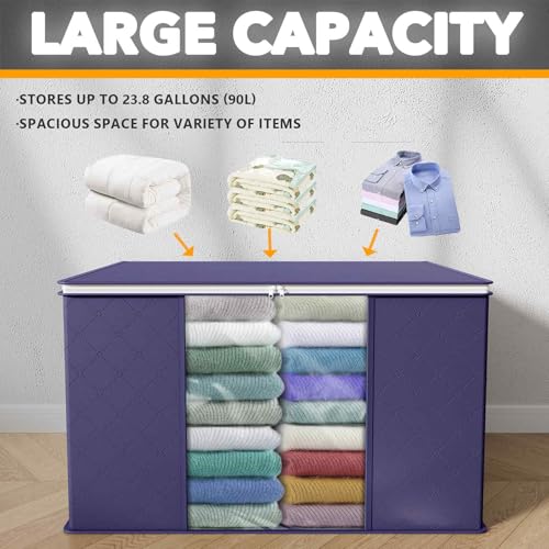 SpaceAid 6 Pack 90L Clothing Storage Bags, Heavy Duty Closet Storage Bins, Extra Large Moving bags, Storage Containers for Clothes, Blankets, Comforters, and Pillows - Blue - color: Blue, size: 6 Pack