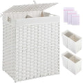 Greenstell Laundry Hamper with 2 Removable Liner Bags，90L Divided Clothes Hamper, Handwoven Synthetic Rattan Foldable Laundry Basket with Lid and Handles White (18.5 x 13.3 x 24.0Inches) - color: White, size: 90L (18.3x13.3x24.0 Inches)
