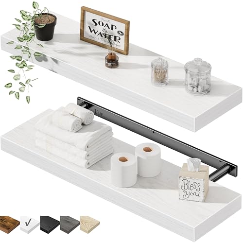 QEEIG Floating Shelves for Wall 23.6" Long - Wall Mounted Shelf Bathroom Kitchen Living Room Bedroom Farmhouse Home Decor Display Bookshelf Large 23.6 x 9.3 inch Set of 2, White (008-60W) - color: B. White, size: 23.6"