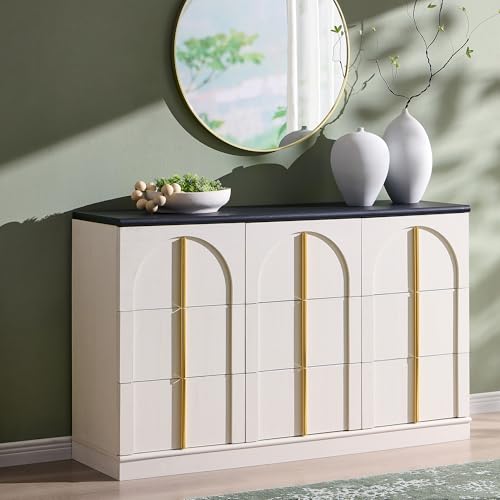 ACCOHOHO Arched Dresser for Bedroom with 9 Drawers, 52" Wide Modern Chest of Drawers with Rounded Edge & Metal Handles, Wood Storage Closet Dressers TV Stand for Living Room, Hallway, White - color: White, size: 15.6"D x 52"W x 32"H (9 Drawers)