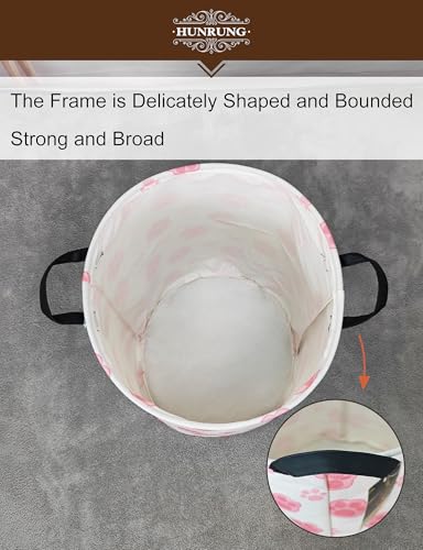 Collapsible Fabric Storage Basket, Waterproof Laundry Hamper with Handles, Round Storage Bin for Clothes Toys, Foldable Organizer for Bedroom Nursery Bathroom(Round-Pink Paw) - color: Round-Pink Paw