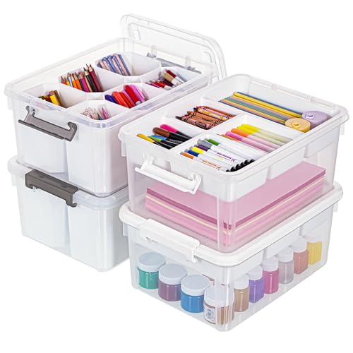 Citylife 17 QT Plastic Storage Bins Clear Storage Box with Lids Multipurpose Stackable Storage Containers for Organizing Tool, Craft, Crayon, 4 Packs - size: 4 Pack-17 QT-W
