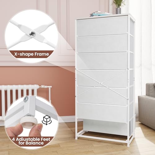Crestlive Products Tall Dresser, 7-Drawer Wide Fabirc Storage Tower, Chests of Drawers - Vertical Organizer Unit for Bedroom, Hallway, Entryway, Nursery, Wood Top, Closets with Handles (White) - color: White, style: Wide-7 Drawers