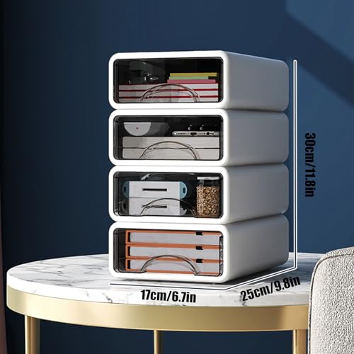 Desk Organizer with Drawers, Stackable Storage Drawers with Compartments Desktop Organization for Office Supplies, Makeup, Pencils, Tape, Erasers, Paperclips, Chargers (4 Pack White) - color: White
