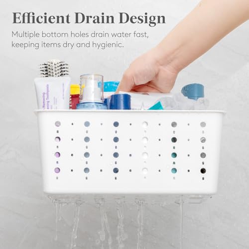 Lifewit Shower Caddy Portable, Cleaning Supplies Caddy Organizer with Handle and Adjustable Dividers, Plastic Shower Basket for Dorm Room Essentials, College, Bathroom, White, 1 Pack - color: White