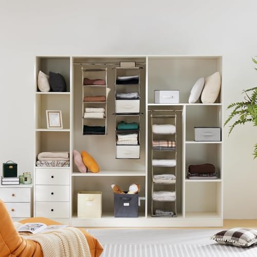 YOUDENOVA Hanging Closet Organizer, 5-Shelf Closet Hanging Storage Shelves, Beige - color: Beige, size: 5-SHELF